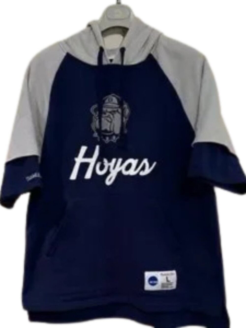 Mitchell & Ness Navy and Gray Georgetown Hoyas Hoodie. Size L. Short sleeve.